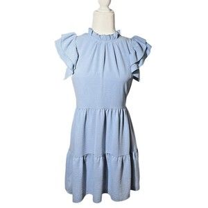 Anthropologie Light Blue Ruffle Dress